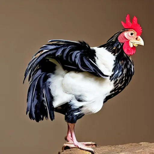 Image similar to a newly discovered breed of chicken with black feathers that is spotted with small white hearts