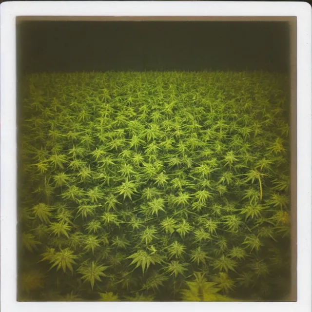 Prompt: field of cannabis on ( ( fire ) ) at night, polaroid