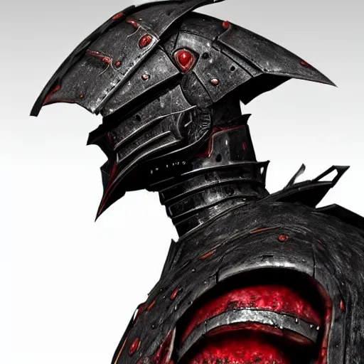 Prompt: hyperrealistic mixed media image of black red daedra armor from skyrim, stunning 3 d render inspired art by greg rutkowski and xiang duan and thomas eakes, perfect facial symmetry, flesh texture, realistic, highly detailed attributes and atmosphere, dim volumetric cinematic lighting, 8 k octane detailed render, post - processing, masterpiece,