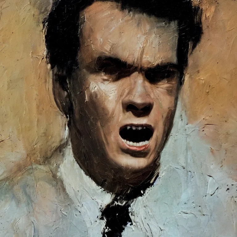 Image similar to warmly lit close up studio portrait of young angry!! teenage Richard Nixon angrily singing, impasto oil painting thick brushstrokes by Cy Twombly and Anselm Kiefer , trending on artstation dramatic lighting abstract Expressionism