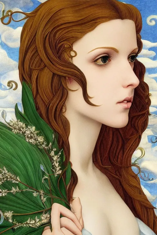 Prompt: dream goddess who looks like anna kendrick, in a mixed style of Botticelli and Æon Flux, inspired by pre-raphaelite paintings and shoujo manga, amazing detail, stunning lines, flat colors, 4K photorealistic