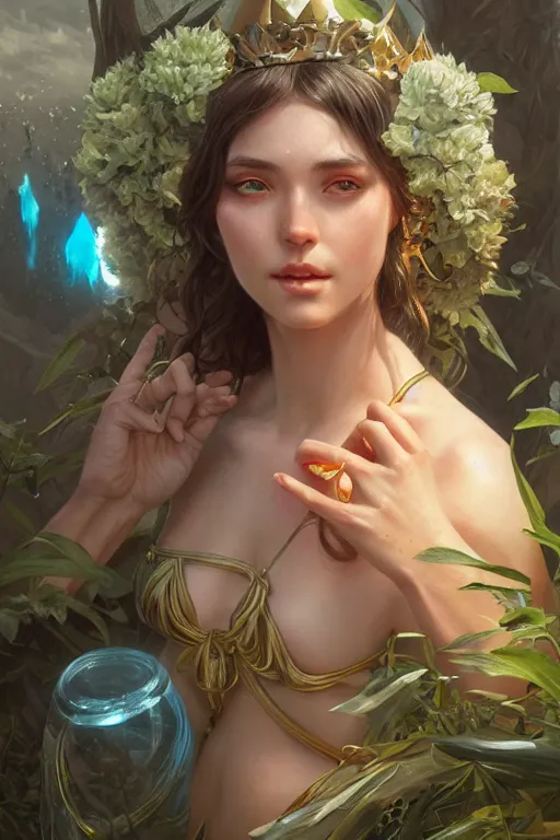 Prompt: goddess of the summer, highly detailed, digital painting, hyperrealistic, hyperdetailed, high resolution, artstation, concept art, smooth, sharp focus, illustration, unreal engine 5, 8 k, art by artgerm and greg rutkowski and edgar maxence