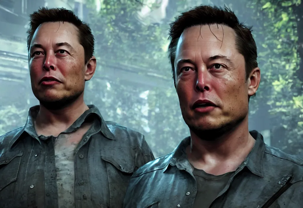 Image similar to elon musk in the last of us, elon musk in the video game in the last of us, gameplay screenshot, close up, 3 d rendering. unreal engine. amazing likeness. very detailed.