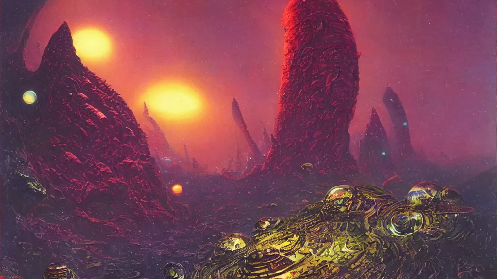 Image similar to strange alien planet by Paul Lehr and Bruce Pennington