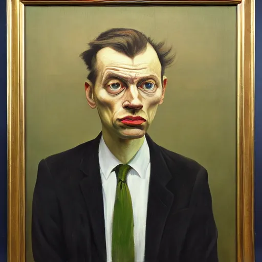 Prompt: Oil painting Portrait of a man in a business suit by Lucian Freud, Abstract brush strokes, Masterpiece, Edward Hopper and James Gilleard, Zdzislaw Beksinski, Mark Ryden, Wolfgang Lettl highly detailed, hints of Yayoi Kasuma