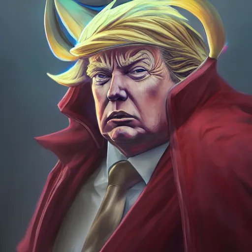 Image similar to anime portrait of Donald Trump as a shaman yedi using dark force to eliminate trump as an anime antagonist by Stanley Artgerm Lau, WLOP, Rossdraws, James Jean, Andrei Riabovitchev, Marc Simonetti, and Sakimichan, trending on artstation