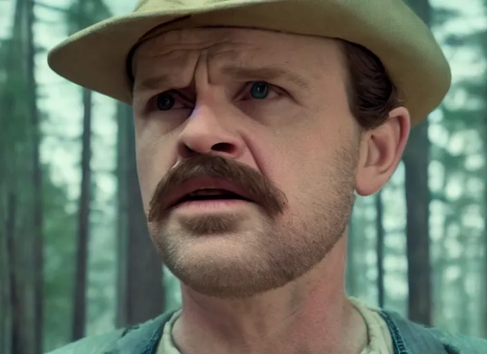 Image similar to film still of!!!!! john dutton!!!!! as jim hopper in the upside down in stranger things, 4 k