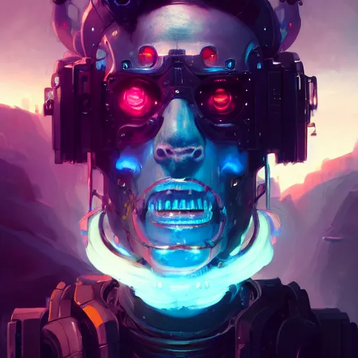Prompt: a portrait of a cybernetic frankenstein, cyberpunk concept art by pete mohrbacher and wlop and artgerm and josan gonzales, digital art, highly detailed, intricate, sci-fi, sharp focus, Trending on Artstation HQ, deviantart, unreal engine 5, 4K UHD image