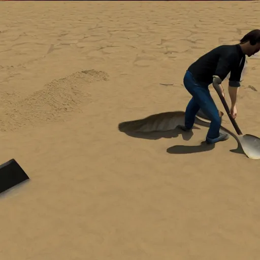 Image similar to tom cruise digging a deep hole with a shovel, videogame graphics, untextured