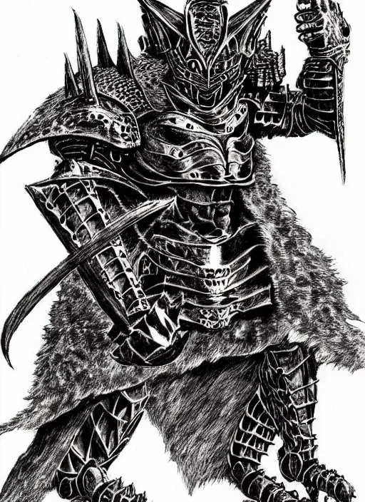 Image similar to demon wolf armored knight by kentaro miura