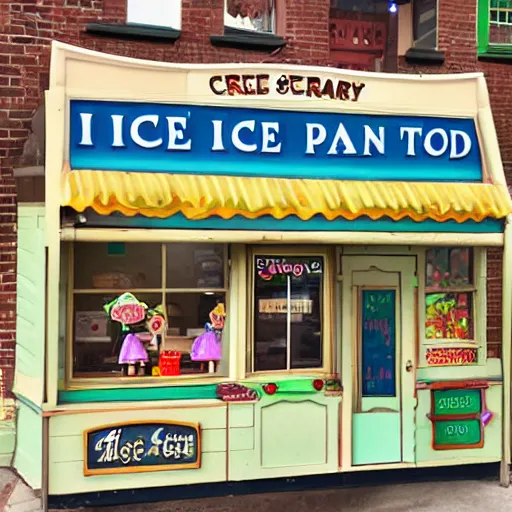 Prompt: an ice cream parlor in the style of \ frog and toad \ \