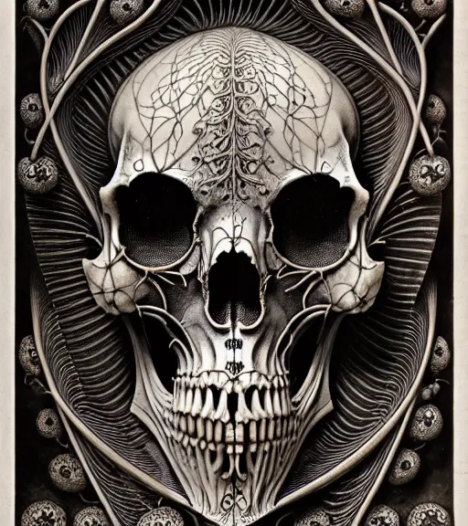 Image similar to art forms of nature by ernst haeckel, memento mori by arthur rackham, ornate antique porcelain beautiful skull mask, ultrasharp, photorealistic, hyperdetailed, octane render, polished, art nouveau, neo - gothic, gothic, intricate ornamental organic filigree, art nouveau botanicals, art forms of nature by ernst haeckel, horizontal symmetry, symbolist, visionary