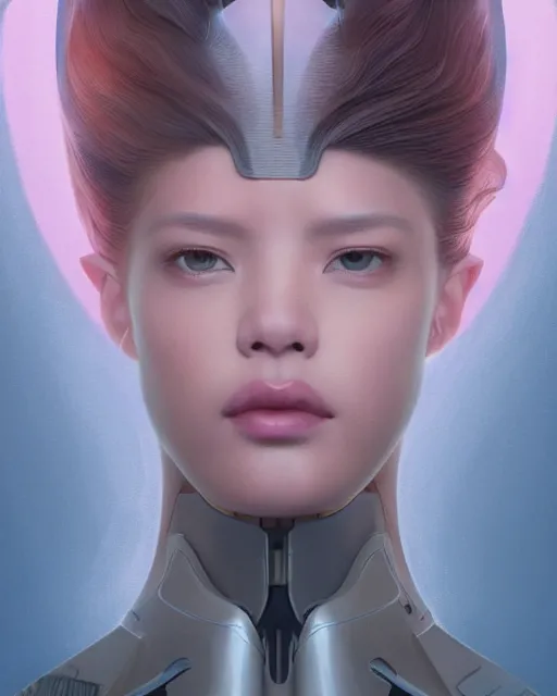 Image similar to portrait of Lalisa Manobal as futuristic airforce, inside future fighter, sci-fi, fantasy, intricate, very feminine, elegant, human anatomy, royal pink and blue light, highly detailed, digital painting, artstation, concept art, smooth, sharp focus, illustration, art by tian zi and WLOP and alphonse mucha, masterpiece, fix this image, variation