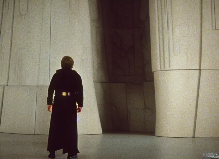Prompt: stunning detailed portrait of luke skywalker at the new jedi temple. return of the jedi. 1988, Photographed with Leica Summilux-M 24 mm lens, ISO 100, f/8, Portra 400