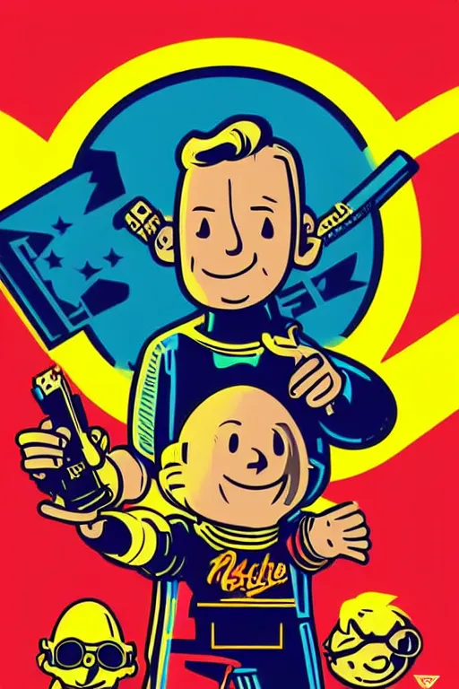 Image similar to fallout 7 6 retro futurist illustration art by butcher billy, sticker, colorful, illustration, highly detailed, simple, smooth and clean vector curves, no jagged lines, vector art, smooth andy warhol style