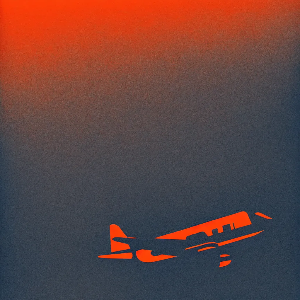 Image similar to plane in the clouds, mads berg, karolis strautniekas, film noir, stippled light, dramatic lighting, editorial illustration, detailed, fine texture, matte print, art deco, brutalism, dark blue + dark orange, red, black, ( ( habitat 6 7 background ) )