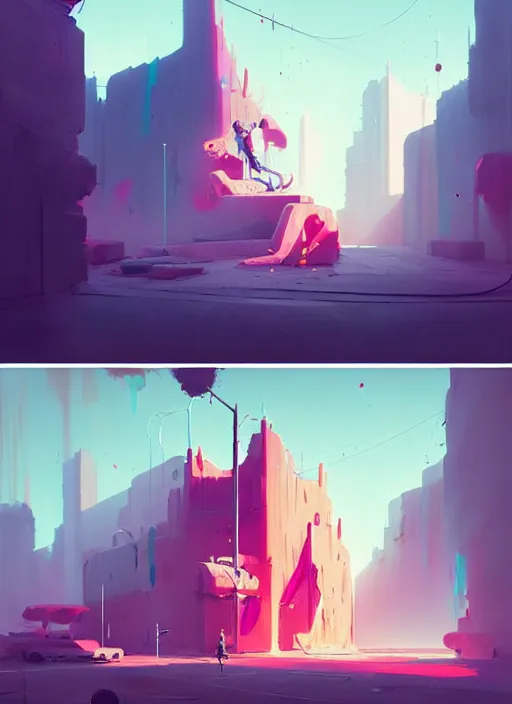 Prompt: matte painting extreme offset 3 d calligraphy graffiti mural dripping paint wall extreme explosive maximalism by atey ghailan, by greg rutkowski, by greg tocchini, by james gilliard, by joe fenton, pink, brown, black and light blue color scheme, octane render