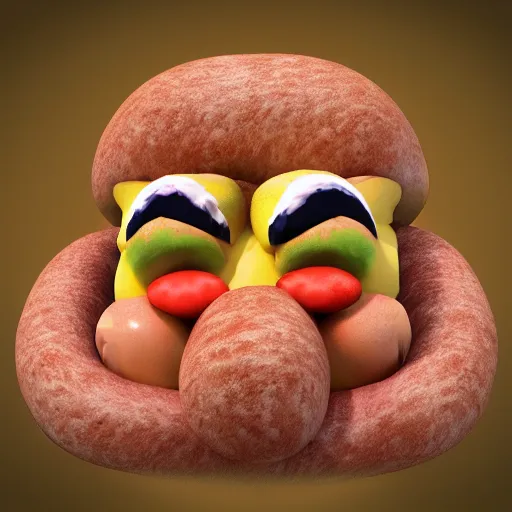 Image similar to hot dog made of hairy human flesh, grotesque, body horror, hd photorealistic