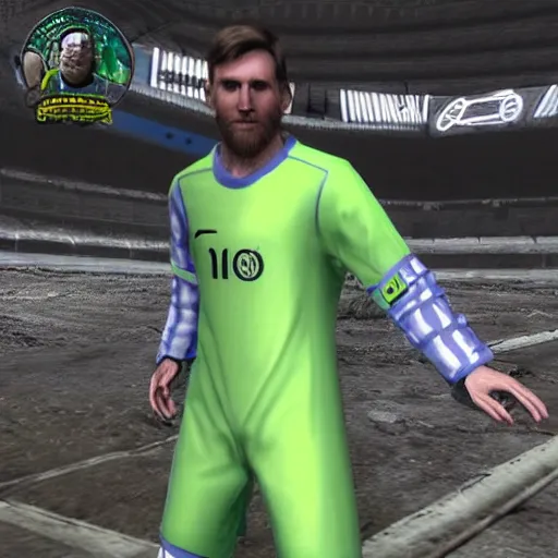 Prompt: messi wearing h. e. v suit from half - life