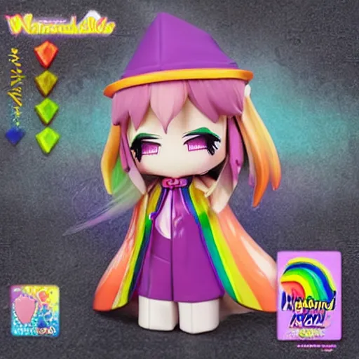 Prompt: a wizard with a rainbow multicolored wizard hat vinyl figure, nendroid