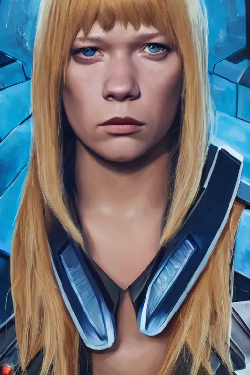 Image similar to a striking painting of Léa Seydoux as 2000AD Judge Anderson, strong lighting, ultra realism, highly detailed, trending on artstation, 4K, HD, oil on canvas