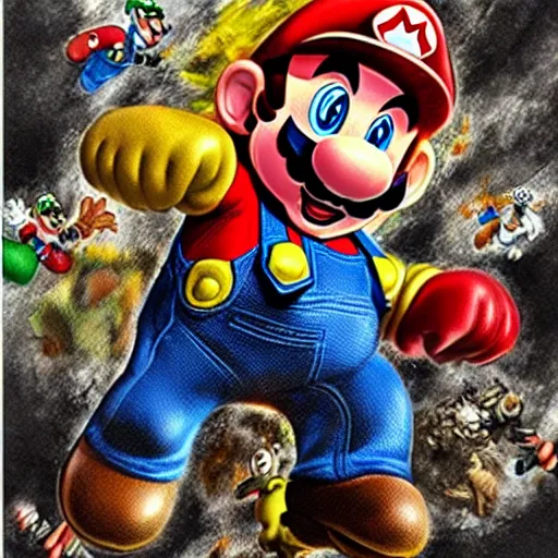 Image similar to hyper detailed illustration of Super Mario, by Kev Walker, simon bisley and paolo parente