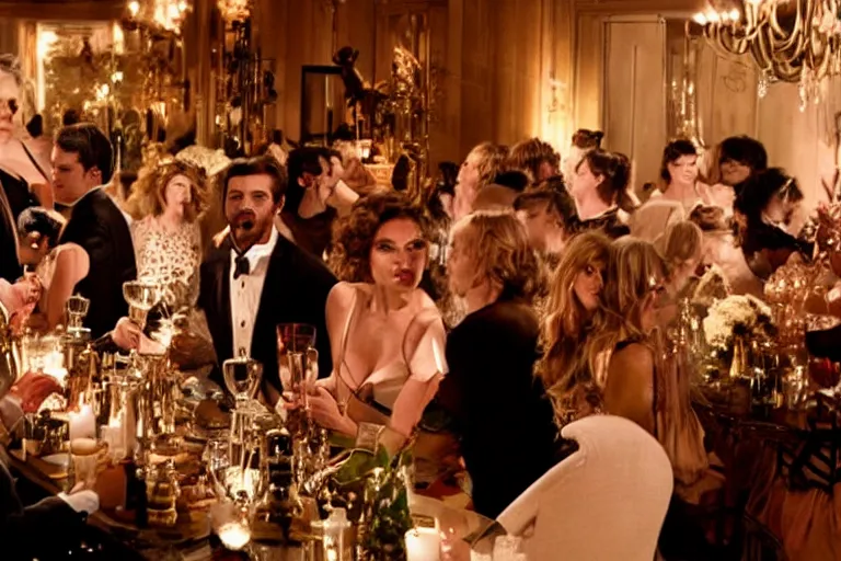 Prompt: A film still of an upscale celebrity party, high detail