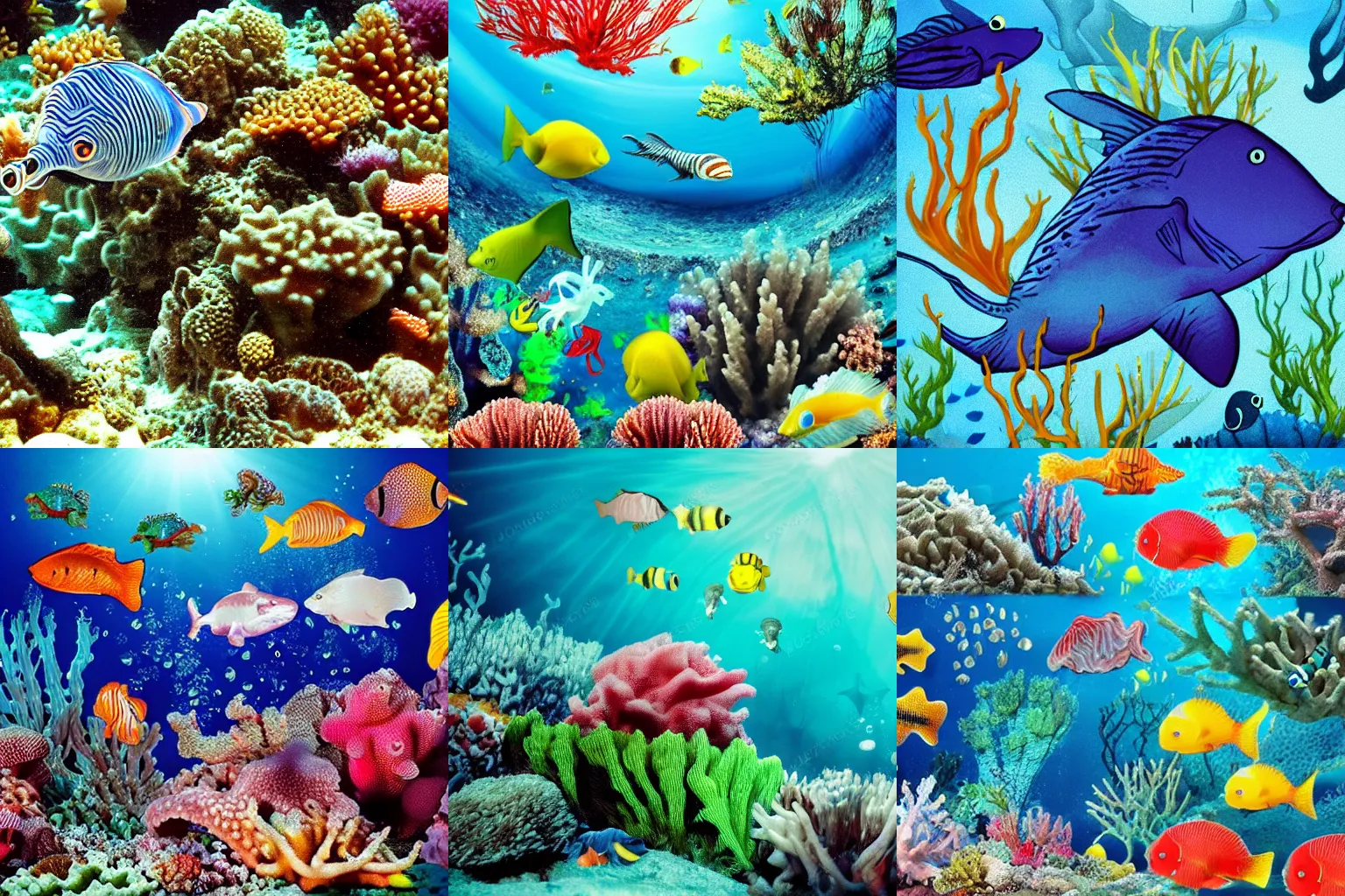 Prompt: Sea creatures underwater