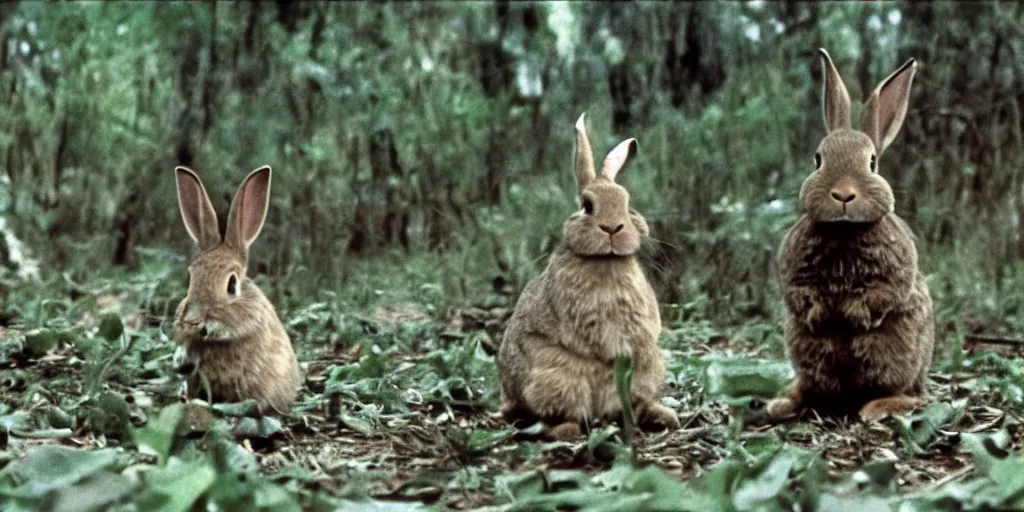 Prompt: a rabbit in the movie stand by me screenshot