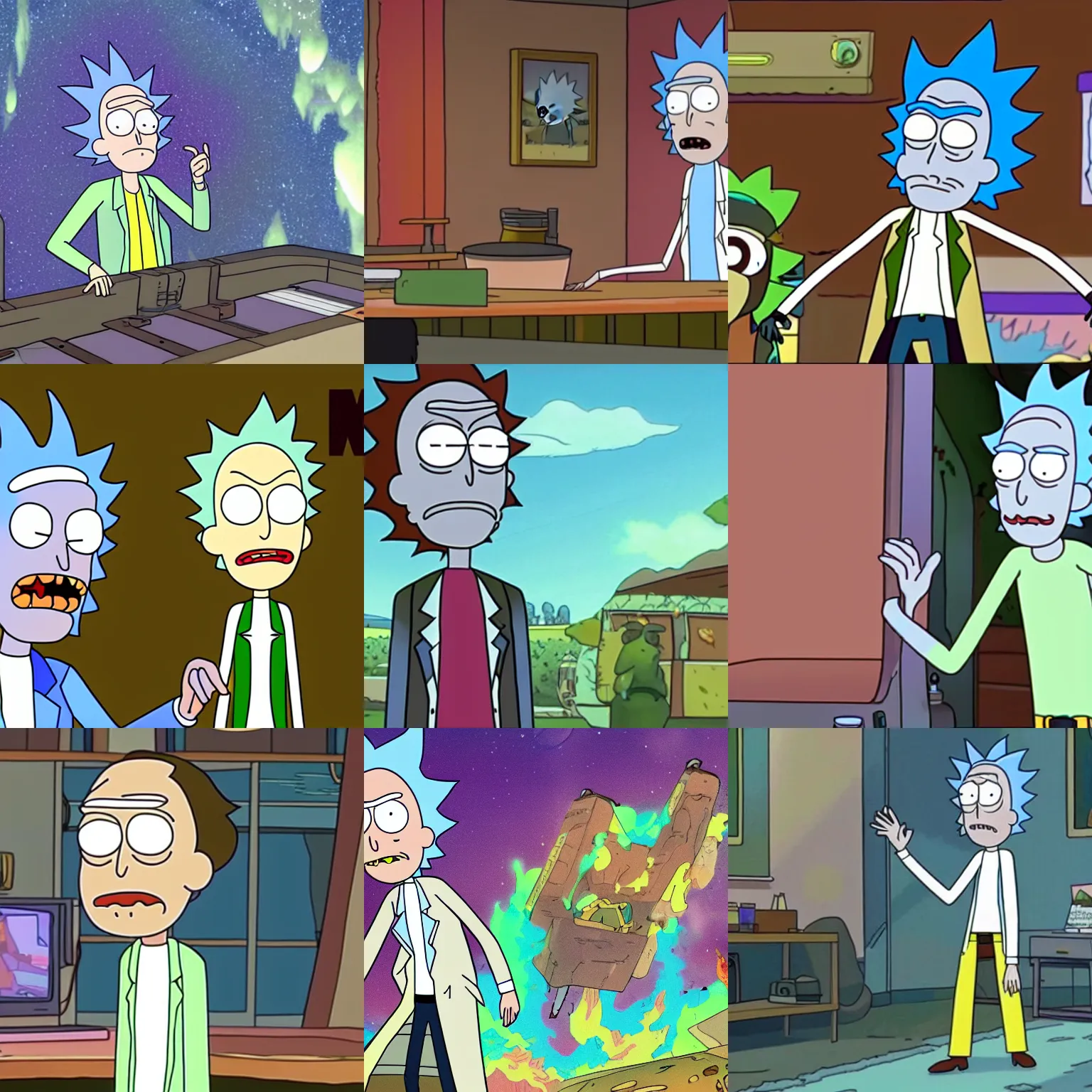 Prompt: rick from rick and morty trying to break out of the simulation