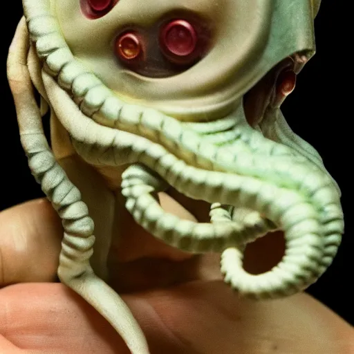 Image similar to 1980s action figure of Cthulu creature, studio photography isolated on a white background,