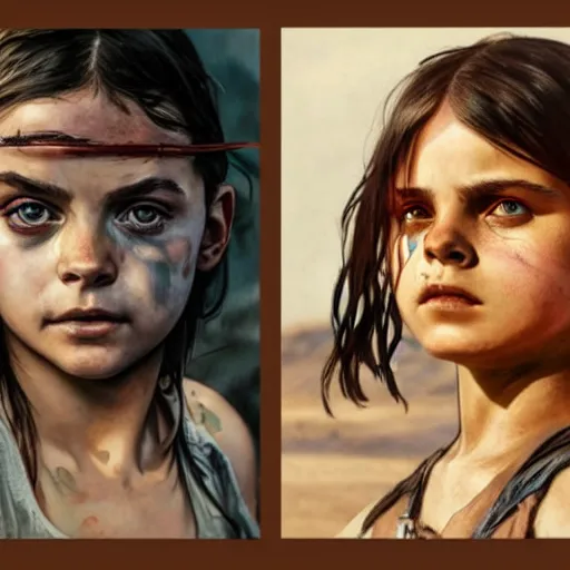 Image similar to dafne keen, mad max, cinematic shot, 8 k, art by artgerm and greg rutkowski and alphonse mucha