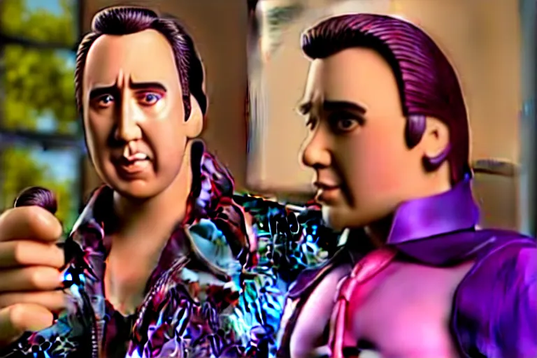 Image similar to Nicolas cage in barbie high resolution still film