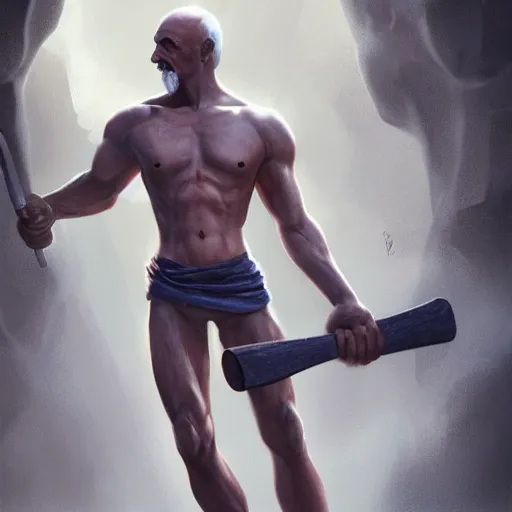 Prompt: gandi hit with hammer a policeman, detailed body, realistic body proportions, unreal engine, by popular digital artist, digital, artstation, detailed body, heavenly atmosphere, digital art, overdetailed art, trending on artstation, cgstudio, the most beautiful image ever created, dramatic, award winning artwork, beautiful scenery