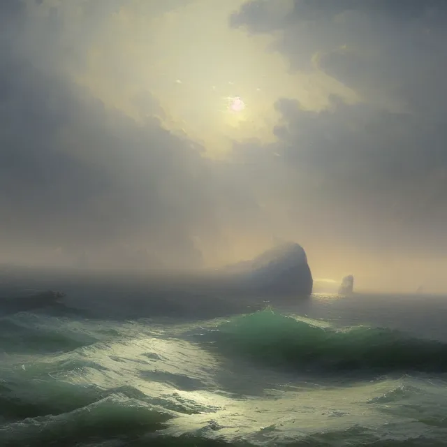 Image similar to a beautiful painting of the sea by ivan aivazovsky and sin jong hun and greg rutkowski and george varodi. in style of concept art. 4 k texture. ray tracing. sharp lines, hyper detailed. octane render. trending on artstation