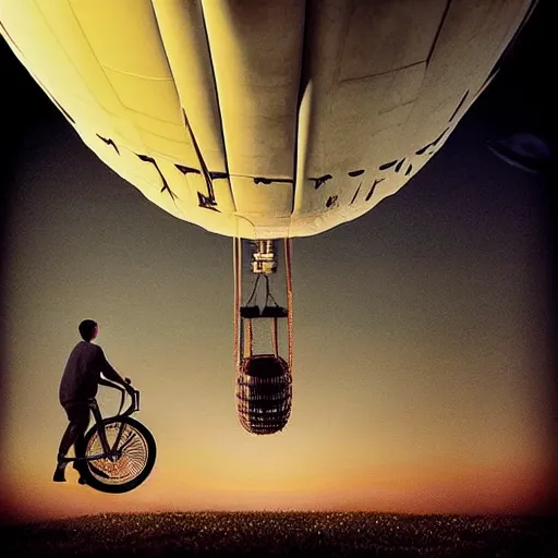 Image similar to “man using a bicycle pump to inflate an extremely large zeppelin blimp, highly detailed, dramatic lighting, Tim Burton, Studio Ghibli, Alex Pardee, Nekro Petros Afshar, James McDermott, cgsociety 4K”