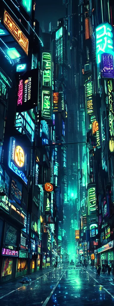Image similar to A magnificent dark neon futuristic cyberpunk city bustling street at night made in cinema4d, masterpiece, hyper realistic, extreme details, cinematic