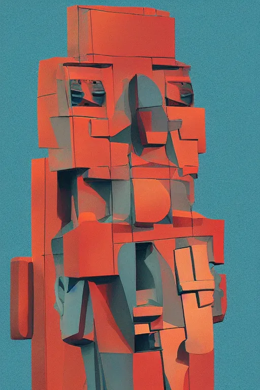 Image similar to cubist moai statue cutout digital illustration cartoon colorful beeple