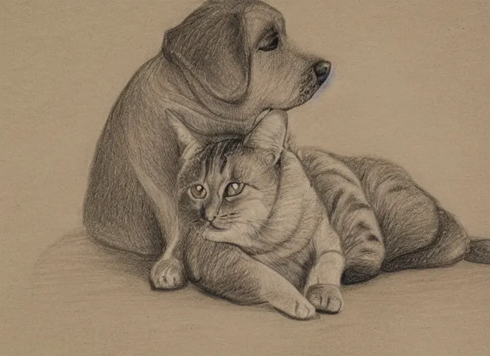 Image similar to a drawing of cat and dog, highly detailed - h 1 0 2 4