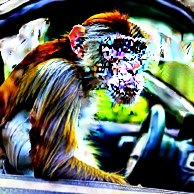 Image similar to a monkey learning to drive