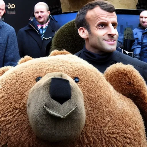 Image similar to emmanuel macron on a bear