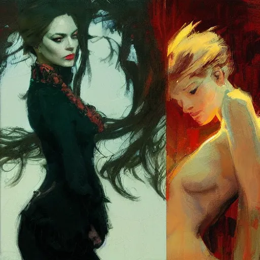 Prompt: 7 of 9, intricate, elegant, highly detailed, greg manchess, mucha, liepke, ruan jia, jeffrey catherine jones, ridley scott