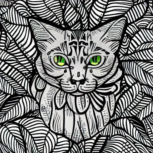 Image similar to tattoo sketch of a cat with one eye, monstera epipremnoides, a draft, organic ornament, minimalism, line art, vector