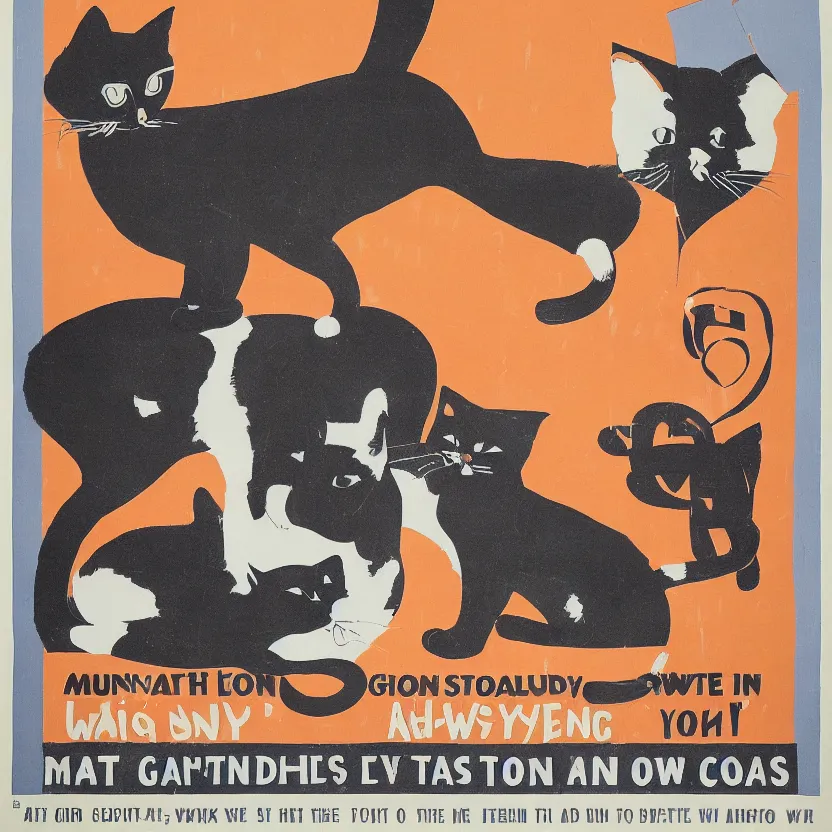 Image similar to propaganda poster with a cat as the centerpiece