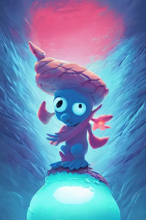 Image similar to smurf ghost creature animal sushi cristal very big eye roots cactus elemental flush of force nature micro world fluo fishscale, behance hd by jesper ejsing, by rhads, makoto shinkai and lois van baarle, ilya kuvshinov, rossdraws radiating a glowing aura global illumination ray tracing hdr