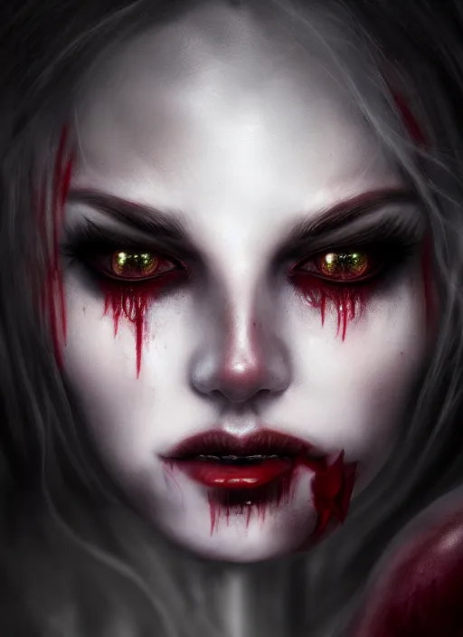 Image similar to beautiful full shot portrait vampire queen blood highly detailed CGsociety subtle concept art HDR hyper realistic volumetric lighting subsurface scattering unreal