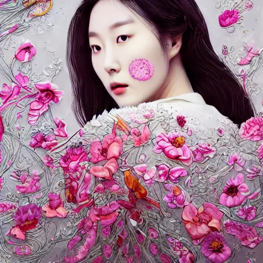 Prompt: the portrait of an absurdly beautiful, graceful, elegant, sophisticated, fashionable young sung yuri made of strawberries and white petals with tears, an ultrafine hyperdetailed illustration by kim jung gi, irakli nadar, intricate linework, bright colors, octopath traveler, final fantasy, unreal engine 5 highly rendered, global illumination, radiant light, detailed and intricate environment