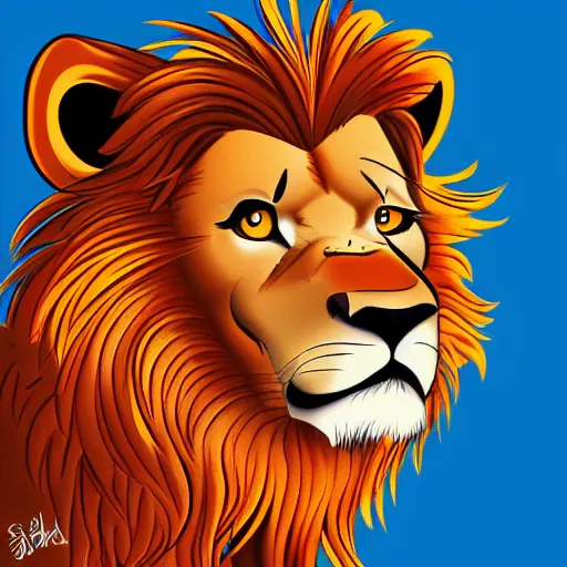 Prompt: a lion drawn in the Disney 1960 style, sharp focus, illustration, ArtStation