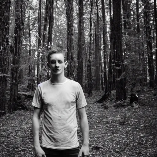 Image similar to black and white portrait of ryan winter in the forest