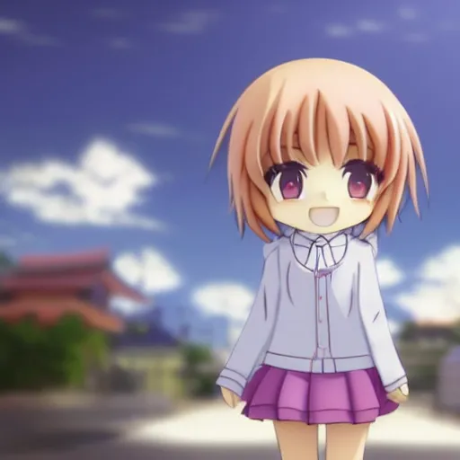 Image similar to character portrait of a singular kawaii chibi with nendoroid eyes in the sytle of kyoto animation, in simple background